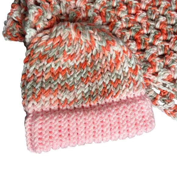 Handmade Crochet Baby Toddler Crib Blanket Beanie Hat Set Pink Multicolor NEW - Picture 2 of 4